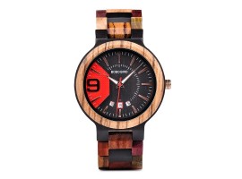 Dřevěné hodinky - BOBO BIRD RED steel